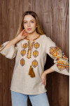 Embroidered shirt "Boguslava" melange color with golden ornament