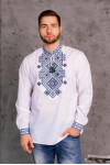 Men's embroidered shirt "Gordiy" in white with dark blue ornament
