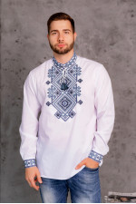Men's embroidered shirt "Gordiy" in white with dark blue ornament