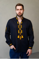 Men's embroidered shirt "Golden Meadows" in black