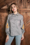 Embroidered shirt "Golden Grace" in gray color