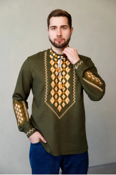 Чоловіча вишиванка «Горян» кольору хакі