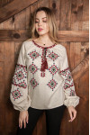 Embroidered shirt "Hutsulka" melange color with cherry-blue ornament