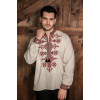 Men's embroidered shirt "Kozatska" melange color with red ornament