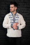 Men's embroidered shirt "Kozatska" in melange color with blue ornament
