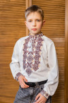 Вишиванка для хлопчика «Богодар» молочного кольору зі світло-коричневим орнаментом