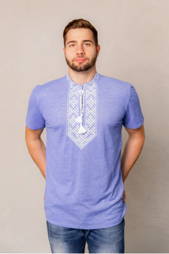 T-shirt "Vysochin" in denim color with white ornament