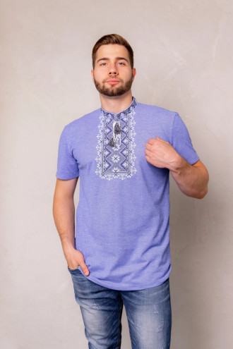 "Zorepad" T-shirt in denim color with black and white ornament