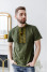 "Zorepad" t-shirt, khaki color with black and mustard ornament