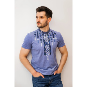 "Volodar" T-shirt in denim color with white and blue ornament