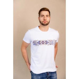 "Petros" white T-shirt with blue ornament