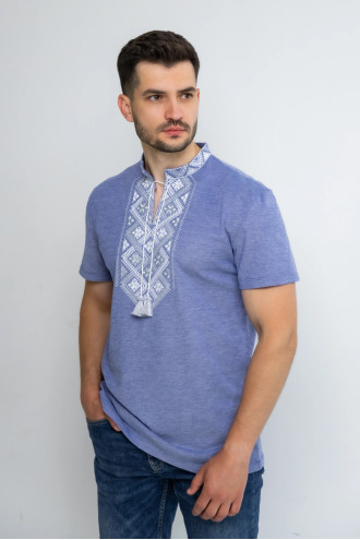 "Heritage" T-shirt in denim color with gray ornament