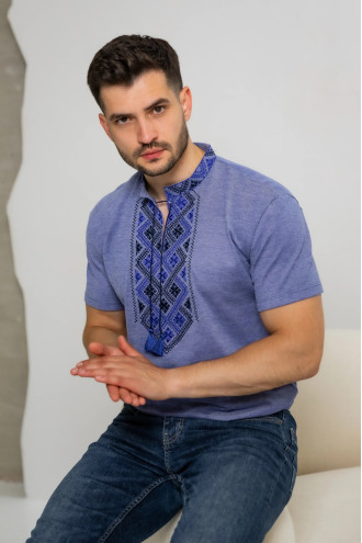 "Heritage" T-shirt in denim color with blue ornament