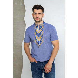 "Heritage" T-shirt in denim color with blue and yellow ornament