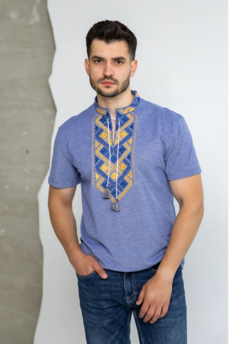"Heritage" T-shirt in denim color with blue and yellow ornament