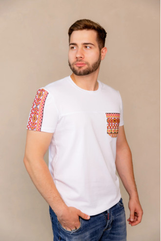 White T-shirt "Determination" with red ornament