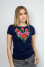 Embroidered T-shirt "Wanda" in dark blue with pink and red ornament