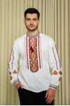 Men's embroidered shirt "Ruslan" in milky color with red ornament