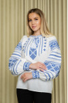 Вишиванка «Оксана» молочного кольору з синім орнаментом