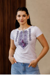 Embroidered T-shirt "Lavandula" in white with purple ornament