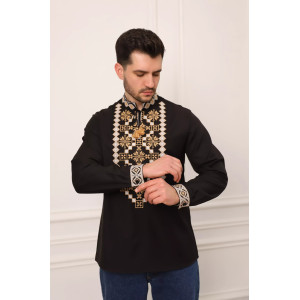 Men's embroidered shirt "Yaromyr" in black with golden ornament
