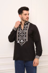Мужская вышиванка «Яромир» черного цвета с серым орнаментом