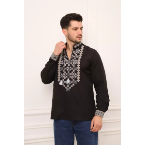 Men's embroidered shirt "Yaromyr" in black with gray ornament