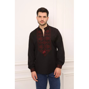 Men's embroidered shirt "Yaromyr" in black with cherry ornament