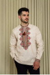 Men's embroidered shirt "Bohuslav" beige with cherry ornament