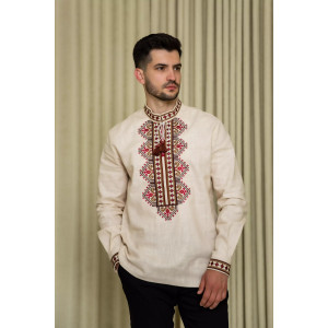 Men's embroidered shirt "Bohuslav" beige with cherry ornament