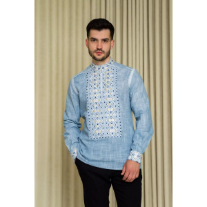 Чоловіча вишиванка «Лаврін» блакитного кольору з білим орнаментом