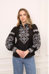 Вышиванка «Яромира» черного цвета с серым орнаментом