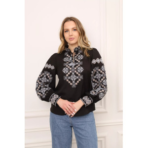 Вышиванка «Яромира» черного цвета с серым орнаментом