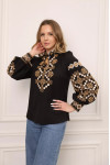 Вышиванка «Яромира» черного цвета с золотистым орнаментом