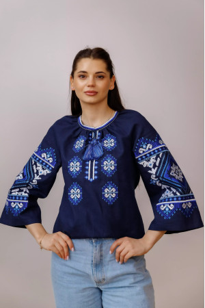 Embroidered shirt "Boguslava" dark blue