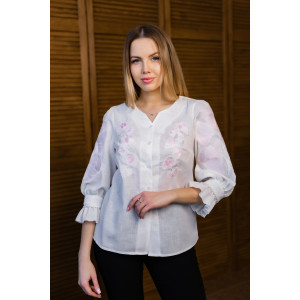 Вишиванка «Петалія» білого кольору з рожевим орнаментом