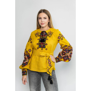 Вышиванка «Карпатська» горчичного цвета