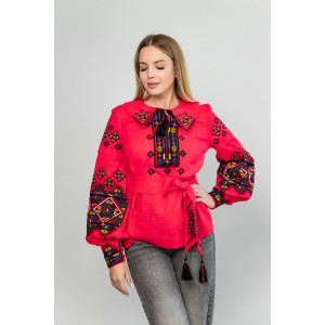 Вышиванка «Карпатська» кораллового цвета