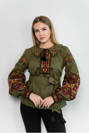 Вишиванка «Карпатська» кольору хакі