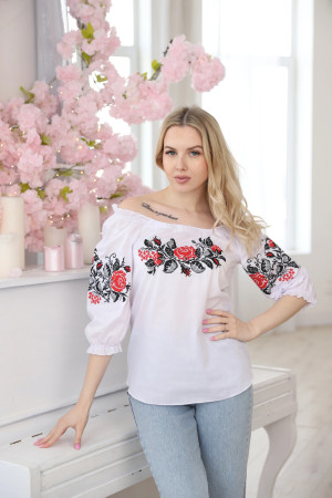 Embroidered shirt "Prestige" white with red and black ornament