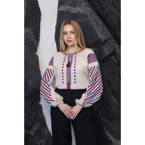 Embroidered shirt "Zlagoda" in light beige color with blue and red ornament