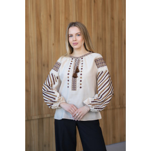 Embroidered shirt "Zlagoda" in light beige color with brown ornament