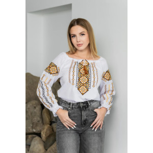 Вишиванка «Ганна» білого кольору з золотавим орнаментом