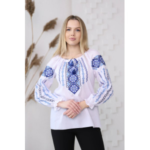 Embroidered shirt "Anna" in white with blue-light blue ornament