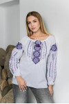 Вишиванка «Ганна» білого кольору з фіолетовим орнаментом