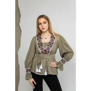 Вишиванка «Офелія» кольору хакі