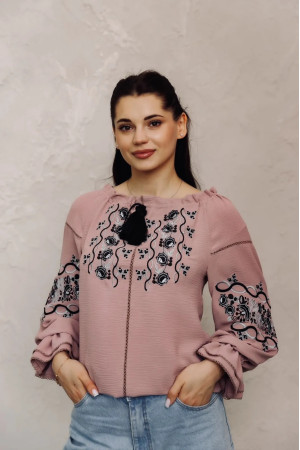 Вишиванка «Витонченість» бежевого кольору з чорним орнаментом