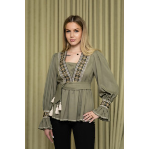 Вишиванка «Мерелін» кольору хакі