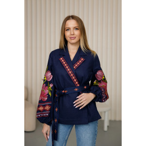 Вишиванка «Півонія» темно-синього кольору