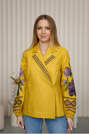 Вышиванка «Півонія» горчичного цвета